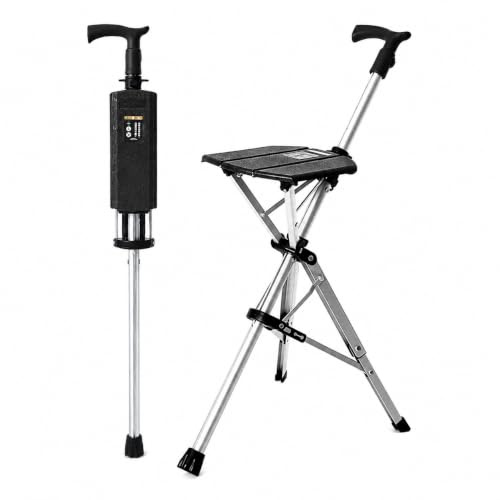 Kuchisity Faltbarer Gehstock mit Sitz, Aluminium Sitzstock bis 120 kg | Klapphocker für Wandern, Camping, Reisen und Schlange stehen