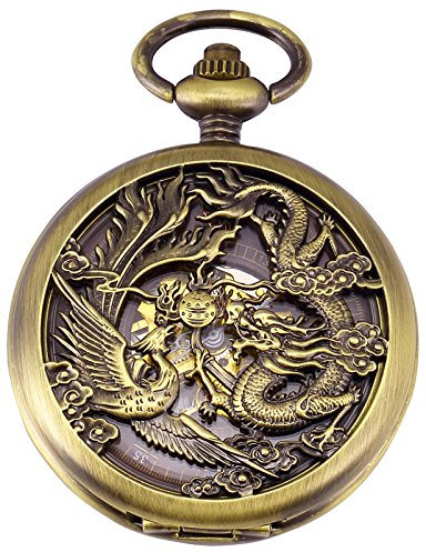 Drache Skelettuhr Bronzefarben Mechanische Taschenuhr WPK230