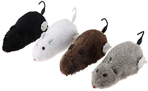 Demiawaking Lot de 4 souris à mouvement mécanique en peluche pour chat