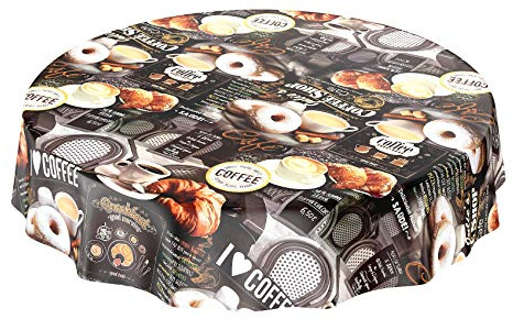 ANRO Wachstuchtischdecke Wachstuch Wachstischdecke Tischdecke abwaschbar Kaffee Süßigkeiten Donuts Rund 100cm, Dunkelgrau