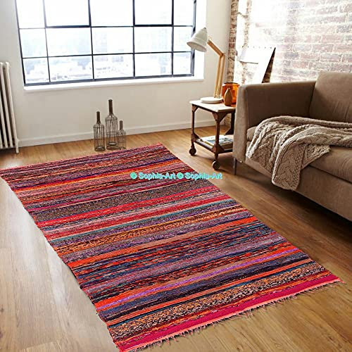 Bereich dekorativer Chindi Flickenteppich, Heimdekoration, Läufer, Baumwolle, Yogamatte, 183 x 9 cm, Baumwolle, orange, 3.5ft X6ft