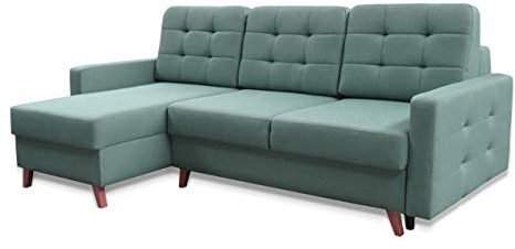 mb-moebel Ecksofa Sofa Eckcouch Couch mit Schlaffunktion und Bettkasten Ottomane L-Form Schlafsofa Bettsofa Polstergarnitur - Carla (Ecksofa Links, Menthe)