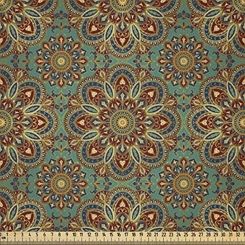 ABAKUHAUS Mandala Stoff als Meterware, Mystic Orient Element, Microfaser Multi Zweck Dekostoff für Kunsthandwerke, 3M (230x300cm), Reseda Grün Braun