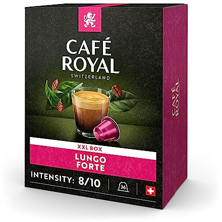 Café Royal Lungo Forte 36 Capsules pour Cafetière à Café Nespresso - Intensité 8/10 - Capsules de Café en Aluminium certifiées UTZ