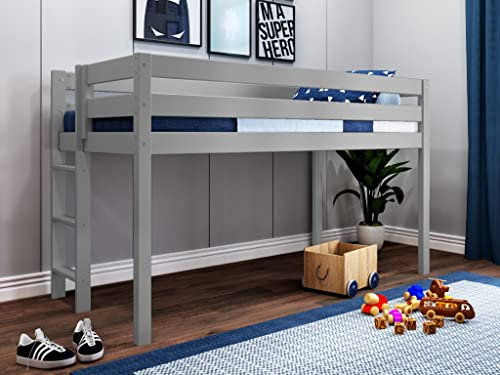 JACKPOT! JP-EL Gray Contemporary Low Twin End Ladder, Loft Bed