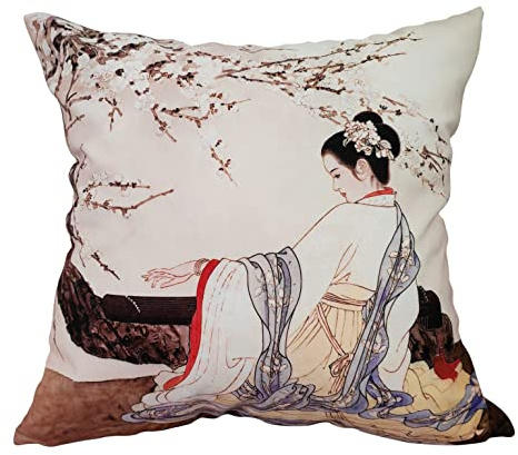 whooplaArt LC-687 Dekorativer Samt-Kissenbezug, doppelseitig, asiatische Dame, königlicher Hof, chinesischer Stil, 45 x 45 cm