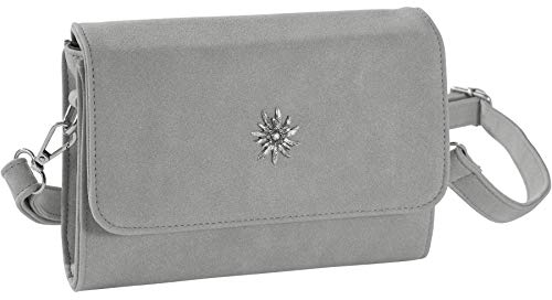 dressforfun 900648 Damen Trachten Handtasche Edelweißkönigin, Schicke Trachtenhandtasche in Wildlederoptik (Grau | Nr. 303251)
