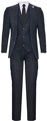 Men's Classic 3 Piece Charcoal Grey Herringbone Authentic 1920s Blinders Tweed Suit 42/36W