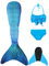 FOLOEO Mädchen Meerjungfrauenschwanz Zum Schwimmen mit Meerjungfrau Flosse- Prinzessin Cosplay Bademode für das Schwimmen mit Bikini Set und Monoflosse, 4 Stück Set, Mehrfarbig (GN08), 130