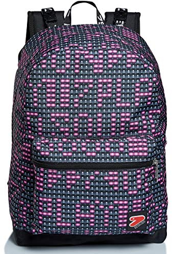 Seven Wende-Rucksack, aus nachhaltigem Stoff, Geräumige Schultasche für Teenager, Mädchen und Jungen, 2 Muster, für Schule, Sport und Freizeit, Doubleface mit Trinkflaschenfach -schwarz-rosa