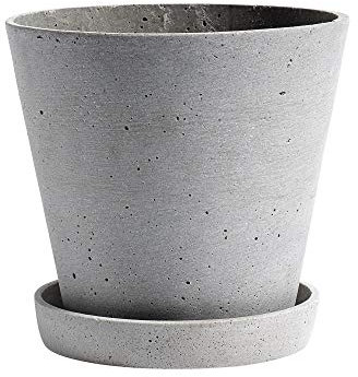 HAY Flowerpot Pflanztopf m. Untersetzer, Polystone, Grau, 14 x 14 x 13,5 cm