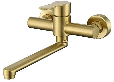 HomeLava Grifo Cocina de Pared Dorado, Grifo Cocina Retro, Caño 225 mm, Giratorio de 360 °, Grifo Oro Acero Inoxidable