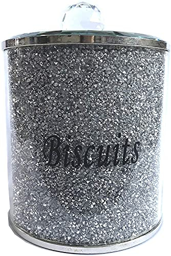 Biznest Biscuit Canister Jar Tin Silver Diamond Crushed Silver Trimmings Crystal Filled Kitchen Storage Containers Large