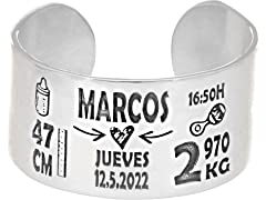 doble aro - Anillo de Plata Personalizado - Anillo Personalizado con Grabado de los datos de Nacimiento de tu Bebé - Regalo Original para Madres - Anillo Nacimiento Plata, Plata de Ley 925/1000