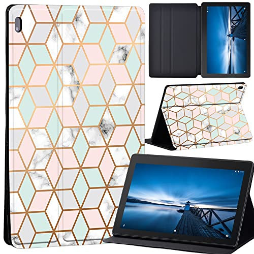 Shape Printed Leather slim lightweight Stand Cover Case for Lenovo Tab E10, Stand Tablet Cover for Lenovo Tab E10 10.1 Inch 2019 (geometric marble)