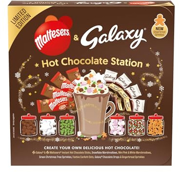 Galaxy Hot Chocolate Station | Hot Chocolate Gift Set Featuring Galaxy & Maltesers Hot Chocolate Sachets | Create your own hot chocolate experience with 6 toppings | Pack of 1, 15 Piece Set