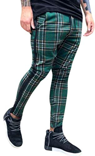 ZHINIAN Herren Lange Casual Sport Hosen Slim Fit Plaid Hosen Laufen Jogger Sweatpants Memory, grün, 31-35