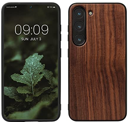 kwmobile Hülle kompatibel mit Samsung Galaxy S23 Hülle - Holz Case - stoßfestes Handy Cover - TPU Handyhülle in Dunkelbraun