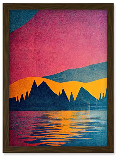 Wee Blue Coo Sunset at Lakeside Modern Colourful Pop Art Design Artwork Framed Wall Art Print A4