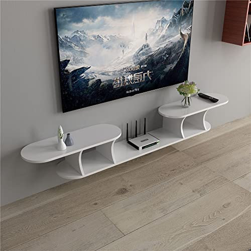 WANLIAN Floating TV Stand Wall Mounted with Power Outlet 55inch, Floating Entertainment Center, Wood Media Console Shelf for Under TV Storage for Living Room Bedroom Office (White)