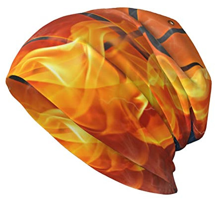 ANGYANG Totenkopfmütze Fire and Ice Basketball Strickmütze Polyester Sturmhaube Slouchy Beanie Mütze Laufmütze