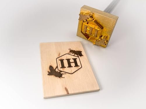 Dein Brandstempel extern beheizter Initialen im Motiv Bienenpaar für Holz, Leder, Pappe - personalisiertes Brandeisen für Imker, individueller Brennstempel für Bienenbeuten in 40 x 40 mm