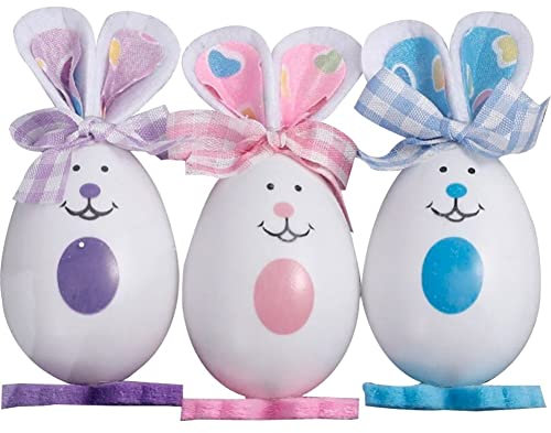 Ericetion 3pcs/Pack Plastik Farbenfrohe Ostereier Mit Fliege Stehend Stehungs Kaninchenhandwerk Kaninchen Geschenk Für Osterfeier Ornamente Home Decor