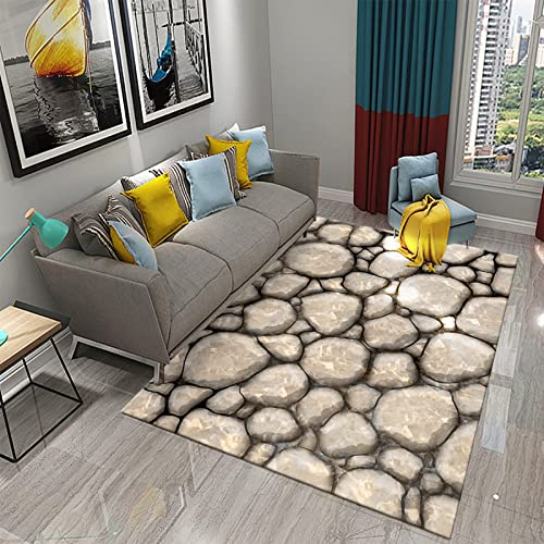AMBATTERY 120X180cm 3D Steinteppich Matte Graue Kieselsteine bedruckter Teppich, Schlafzimmerteppich, waschbare Fußmatten, Jungen Schlafzimmerteppich
