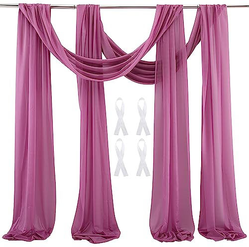 Hochzeit Bogen Sheer Vorhänge Hintergrund, 600x75cm Voile Vorhang Chiffon Drapierung, Tüllstoff Vorhänge Arbor Draperie für Hochzeitszeremonie Empfang Party Deckendekor, Blasse Mauve, 2 Panels