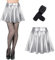 Durio Damen Rock Kurze Metallischer Faltenrock Mini Skater Rock Glitzer Rave Party Hohe Taille Elastischer Plisseerock Rock+Netzstrümpfe Silber Schwarz S