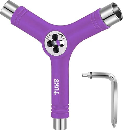 Tuxs Skate Tool Todo-en-Uno Multifunción Ligera y Portátil con Llave Allen 2 en 1 y Destornillador Phillips - Ajusta Patines, Longboards, Skateboards, Quads, Ruedas, Ejes y Kingpin (Violeta)