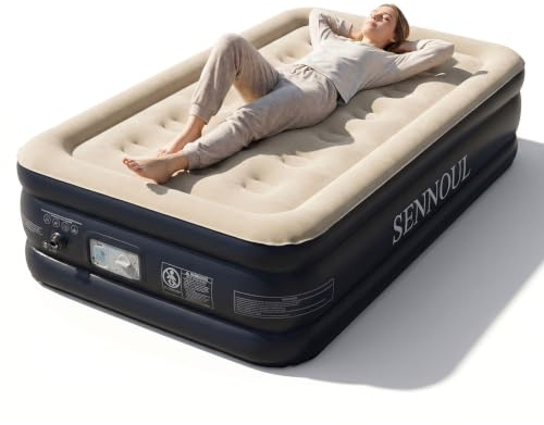 SENNOUL Doppel-Luftmatratze mit integrierter Pumpe, schnelles und einfaches Aufblasen/Ablassen, aufblasbare Matratze, faltbare aufblasbare Matratze mit Aufbewahrungstasche, aufblasbares Bett für