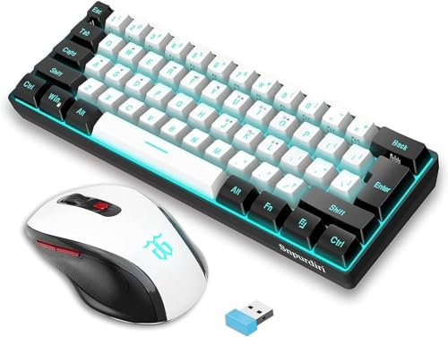 Snpurdiri 2.4G Wireless Gaming Keyboard and Mouse Combo, Include Mini 60% Merchanical Feel RGB Backlit Keyboard, Ergonomic Vertical Feel Small Wireless Mouse(White and Black)