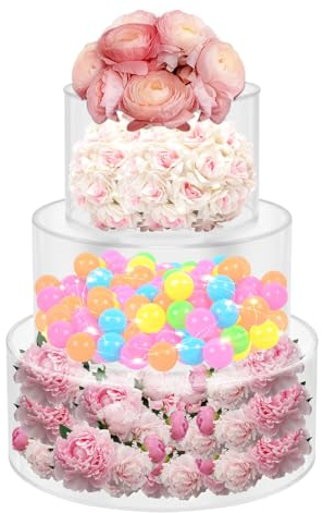 Esyogen Acryl Kuchen Stand Füllbar Runde Zylinder Display Riser Display Box für Hochzeit Geburtstag Party Dekorative Mittelstück,3PCS 15/20/25 * 10CM Mit 3*LED-Lichtstreifen