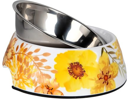 SLZZ Pet Cats Dog Bowls - Non Slip Skid Proof Cartoon Pattern Heavy Duty Pet Cats Dog Food Water Bowls for Feeding Small Medium Large Dogs Cats Puppies (Yellow Flower, L:28 OZ)