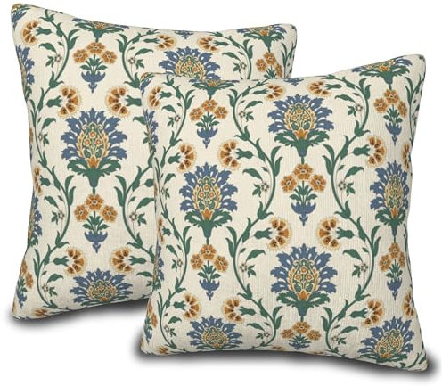 FOISIIAEA Set mit 2 Kissenbezügen, weich, Vintage-Blumenmuster, 45,7 x 45,7 cm, traditionelle türkische Motive, moderne Heimdekoration, Kissenbezüge für Couch, Bett, Sofa