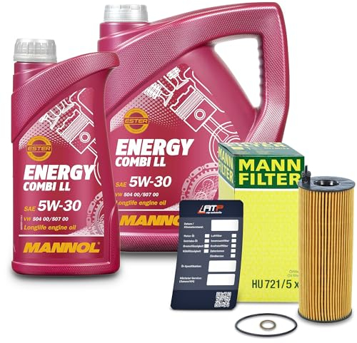 BESTPRICE Inspektionspaket Filterset mit 1x MANN-FILTER Ölfilter; 6l Motoröl 5W-30 MANNOL ENERGY COMBI LL; Kompatibel mit ALPINA D3(E9_), BMW X3 (E83), X1 (E84), 5er (E61(E60), 1er (E87_), 3er (E9_)
