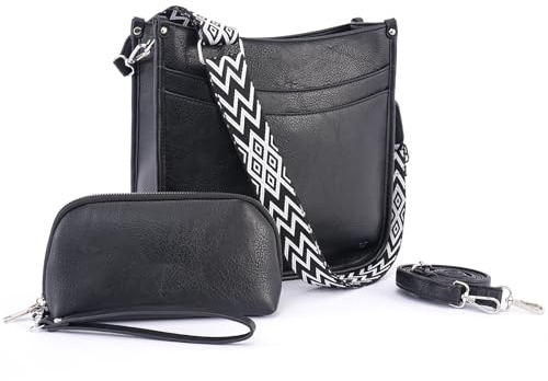 PS PETITE SIMONE Umhängetasche Damen Crossbody Bag mit Clutche Handtasche Schwarz für Tägliches Arbeiten Einkaufen Handy Schultertasche für Frauen Zwei Verstellbar Schultergurten Ausgestattet Doris