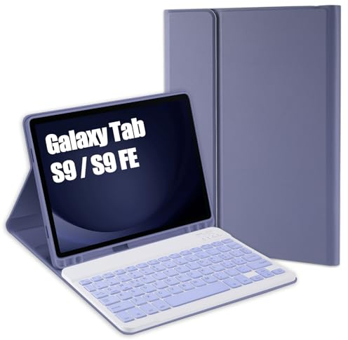 Jeloyutek für Samsung Galaxy Tab S10 FE (2025) & S9 FE & S9 Tastatur Hülle, QWERTZ Layout Magnetisch Abnehmbarer Tastatur mit Hülle für Samsung Galaxy Tab S10 FE (2025)/S9 FE/S9, Lila