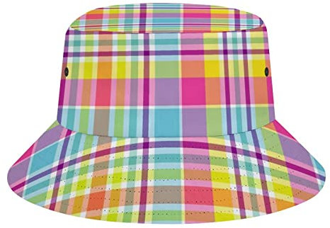 peiyeety Sommer Geometric Plaid Grid Textured16 Geometric Plaid Grid Bucket Hat Strand Fisherman Hats für Damen Herren Teens Packable Summer Sun Hats Travel Outdoor Cap Unisex
