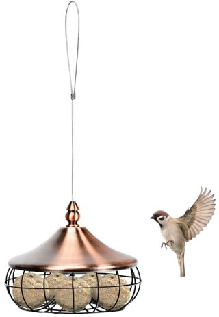 SOARS Meisenknödelhalter, Vogelfutterspender zum aufhängen, Futterstation Vögel mit Edelstahldraht & Dach, Futtersilo Metall, 17 x 17 x14 cm