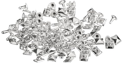 sourcing map 60 Ensembles de Clous à Cône pour Vêtements, Clous à Rivets Rapides en Forme de Pyramide de 6mm, Clous à Tête de Clou en Cuivre, Clous Carrés Punk (Ton Argent)