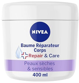 NIVEA REPAIR & CARE Baume Réparateur Visage, Corps & Mains Peaux Sèches & Sensibles (1 x 400 ml), Crème à la glycérine & panthénol anti-démangeaison, Soin corps hydratant non parfumé 72H