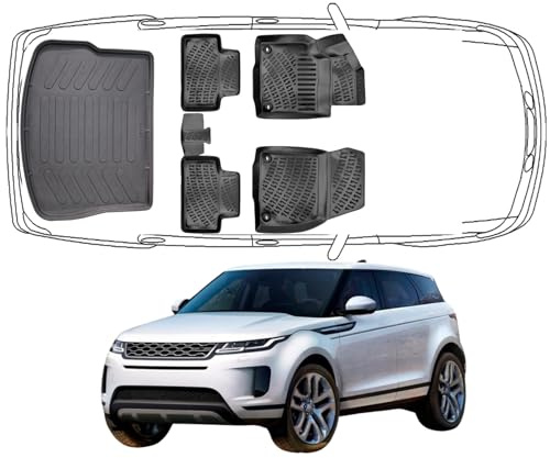 Trimak 3D Komplettset für Range Rover Evoque 1.Gen 2011-2018 | Fussmatten & Kofferraumwanne, Gummimatten & Kofferraummatte aus TPE Gummi, Passgenau, Wasserdicht, Hoher Rand