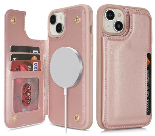 SailorTech for iPhone 15 Plus Case with Credit Card Holder Magsafe, iPhone 15 Plus Phone Leather Case for Women Compatible mag safe Card Slots Durable ShockPlusof Wallet Case - Rose Gold