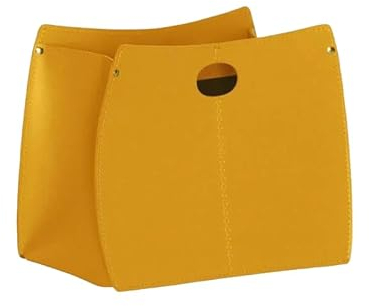 LIMAC Design Vanda Zeitungsständer modern aus Leder, Zeitschriftensammler, Originaler Zeitungskorb, Bücherkorb, für Zuhause, Büro, Hotel, Hergestellt in Italien. (Ockergelb)