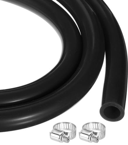 sourcing map 6.6ft Silicone Rubber Tubing 19mm x 25.4mm Plastic Tube Flexible Air Hose for Brewing, Wine Making, Pump Siphon, 3/4 ID 1 OD, with 2pcs Clamps, Black