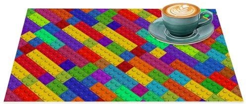 ANRO Platzset Bunte Bausteine 35x50 cm – 1 Stück, abwaschbar | Griffige Rückseite, damit beim Decken nichts verrutscht. Für jeden Tag und für besondere Anlässe gemacht.