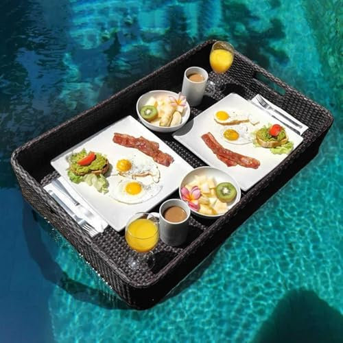 Luxuriöses schwimmendes Serviertablett für Pool-Rattan, rechteckig, schwimmende Pool-Tabletts für Sandbänke, Spas, Bäder und Partys für Pools, zum Servieren von Getränken, Brunch, Essen auf