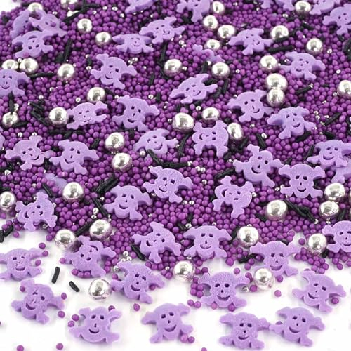 Streusel Glück Halloween Gruselglitzer lila schwarz silber 40g Halloweenstreusel Totenköpfe | essbare Tortendeko | Zuckerstreusel Plätzchendeko Plätzchen Kekse verzieren | Sprinkles